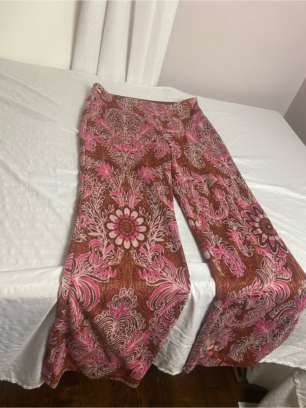 Maeve Pink and Brown Floral Wide-Leg Pants